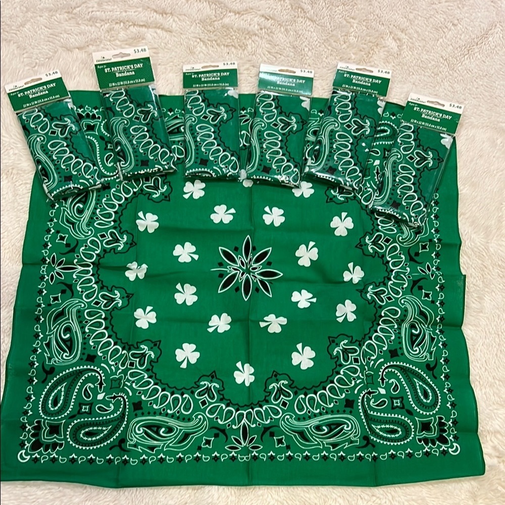 7 Festive Green Paisley Shamrock St Patrick’s Day Bandana